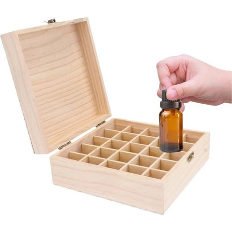 Caja de almacenamiento,Organizador de madera para aceites esenciales,25 compartimentos,Madera de pino,Cajas para almacenar aceites esenciales (1/3)