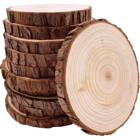 10 unbehandelte Holzbretter mit Baumrinde, 10,7–12 cm – DIY-Bastelarbeiten für Hochzeiten und Weihnachten (1/4)