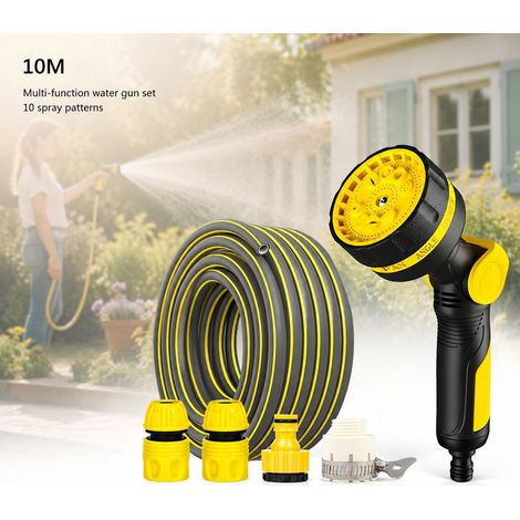 Pistola per irrigazione a 10 modalità - Gomma ABS - Tubo giallo da 10 m + 4 connettori (1/3)