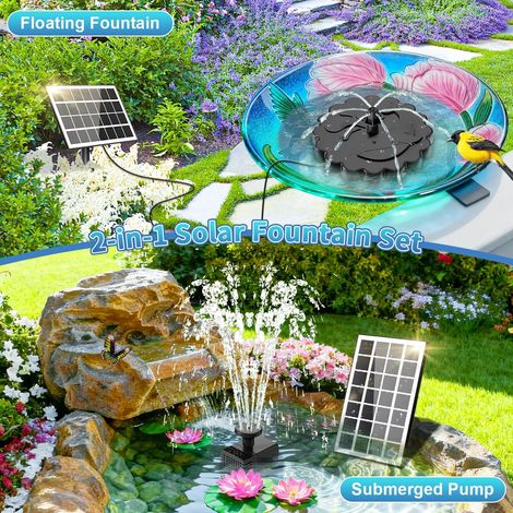 2 en 1 Fontaine Solaire 3.5W 2026 Améliorée - Pompe Bassin Solaire Extérieur, Fontaine Solaire Jardin & Extérieure - Câble 3M & 8 Buses pour Bassin, Aquarium, Piscine, Fontaines Extérieures