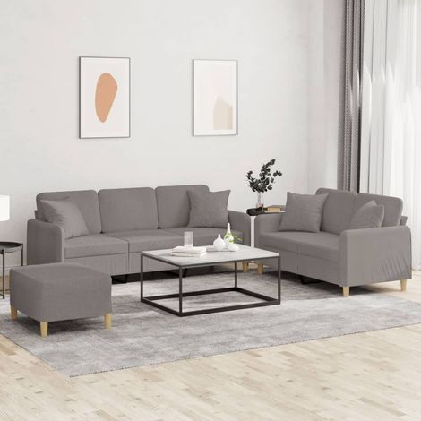3-tlg. Sofagarnitur mit Kissen Taupe Stoff
