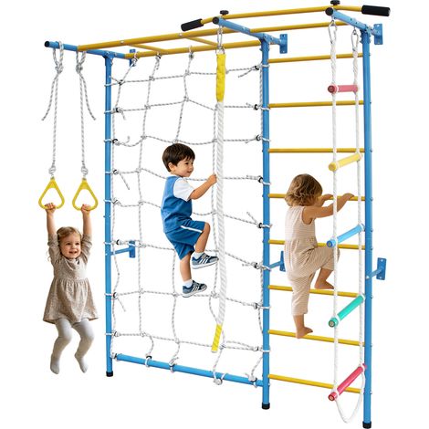Structure de grimpe murale enfant 198x83,8x222,3 cm en acier bleu, 7-en-1 – MEUBLIV (1/5)