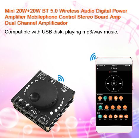 Amplificateur de puissance audio numérique sans fil BT 5.0 20W+20W avec commande par téléphone portable, carte stéréo, amplificateur double canal (1/3)