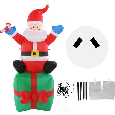 Père Noël Gonflable Lumineux LED 180cm avec Bâton Assis sur Boîte Cadeau - Décoration Extérieure Noël 100-240V Prise AU (1/5)