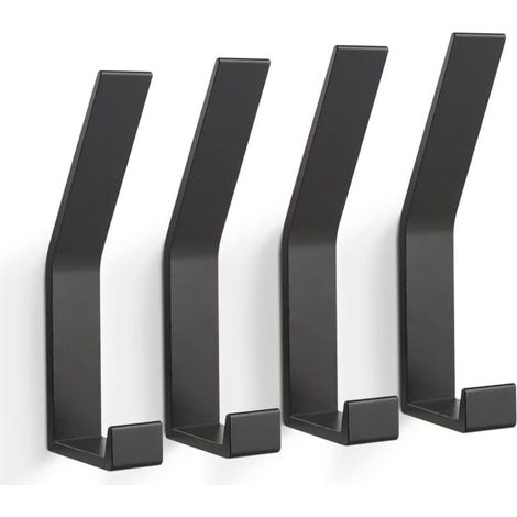 (Black) 4 Pcs Coat Hooks, Wall Mounted Coat Rack (Invisible Screws), Modern Coat Hook for Jackets, Coats, Clothes, Scarves, Handbags and More