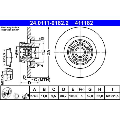 Lot de 2 Disques de frein ATE 24.0111-0182.2 MERCEDES-BENZ 40 20 240 76R
