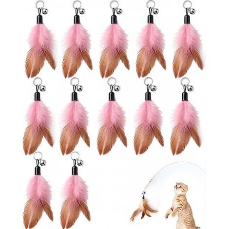 12 Pièces Jouet Chat à Plume avec Clochette en Deux Couleurs, Canne à Pêche Jouet Chat Universelle, Accessoire Interactif pour Mouvement (1/5)