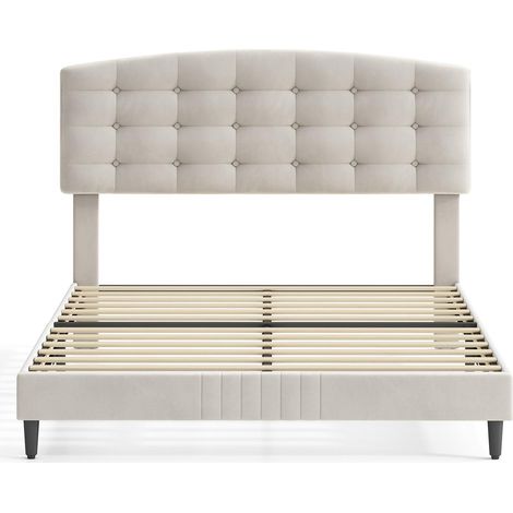 Upholstered Bed Frame with Cozy Button Tufted Headboard & Adjustable Height, Wood Slat Support CHEYENNE KING BEIGE (1/5)
