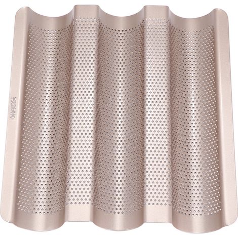 10-Zoll-Baguette-Backform, perforiert, 3 Schlitze, antihaftbeschichtet (1/5)
