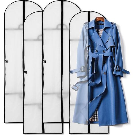 Housse De Vêtements - 60x180 Cm - Étanche Et Anti-Mites - Fermeture Éclair - Transparente Et Pliable - 4 Pièces