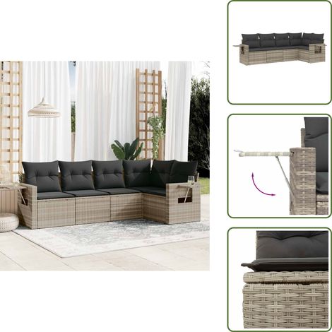 vidaXL Salon de jardin 5 pcs avec coussins gris clair résine tressée (1/5)