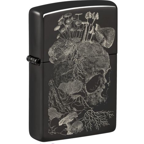 Zippo - Accendino tempesta con motivo teschio fungo, nero lucido, foto immagine, ricaricabile, riutilizzabile, antivento, confezione regalo, made in USA (1/5)