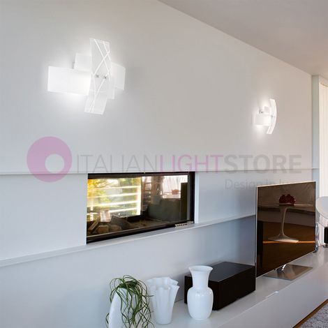 Frida - Applique da parete 2 luci E14 in vetro bianco satinato - Struttura cromata, design moderno a incrocio, IP20, max 2x42W, no lampadine (1/5)