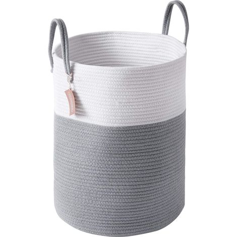 Cesto de ropa sucia, cesta de almacenamiento para ropa sucia, cesta de ropa hecha de cuerda de algodón, 38 cm (diámetro) x 50 cm (altura), gris