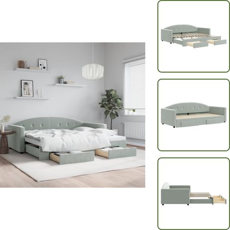 Tagesbett Ausziehbar mit Schubladen Hellgrau 90x200 cm Samt - Samtsofa - Schlafcouch - Gästebett - Klappsitzsofa - Daybed (1/5)