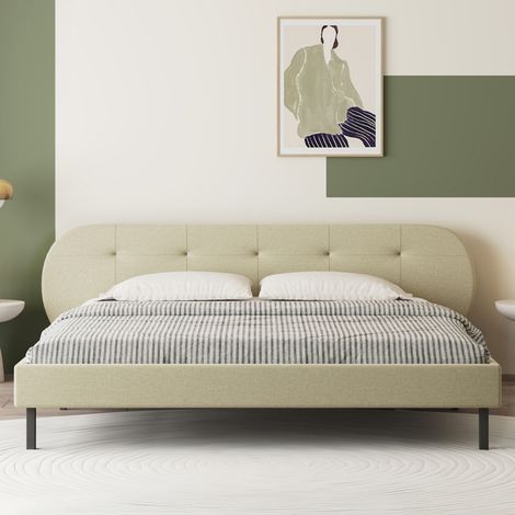 Cama tapizada 160x200cm beige con cabecero y somier TULSA