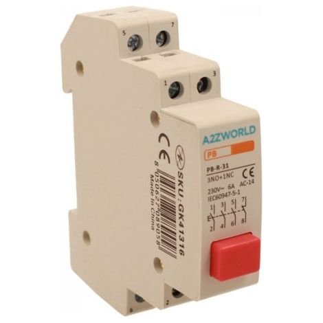 Pulsante Modulare Con Spia Luce Led Rosso 1M 3NO+1NC 16A AC 230V IP20 IEC60947-5-1 PB