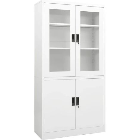 Armoire de bureau rangement dossiers 90 x 40 x 180 cm design classique avec 3 étagères en acier blanc (1/5)