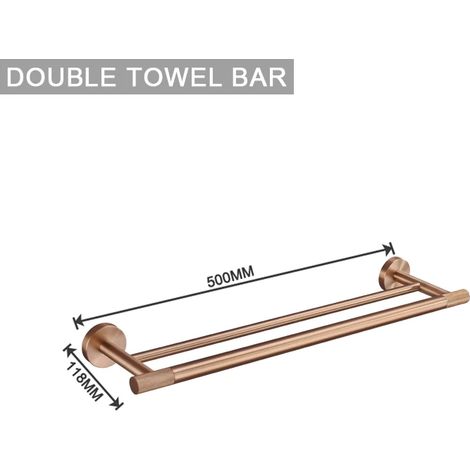 Porte-serviettes double en laiton doré rose brossé moleté : porte-brosse de toilette, porte-papier toilette, barre porte-serviettes, crochet de suspension, porte-savon. (1/5)