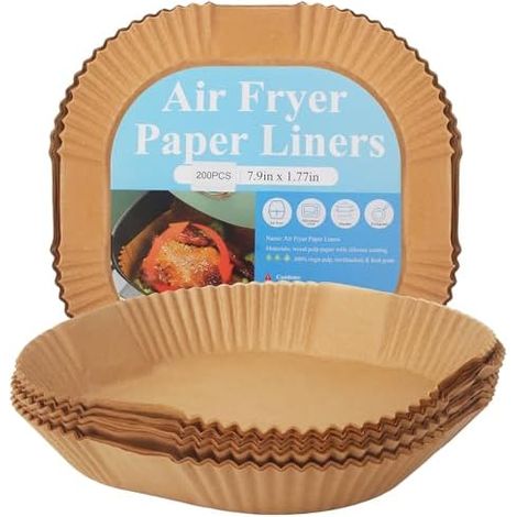 200 Pièces 20cm Papier Sulfurisé pour Air Fryer, Cuisson Paper Liner, Antiadhésive Disposable Paper Liner Accessoires Air Fryer, pour 4.3-7.9L Friteuse à Air (1/5)