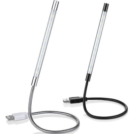 2 Pièces Lampes de Lecture LED USB Bâton Lampe de Livre USB Flexible Lampe LED à Intensité Variable USB Lumière de Tactile Col de Cygne pour Ordinateur Portable Livre Lit, Noir et Argent (1/4)