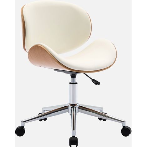 Sedia da ufficio con rotelle, effetto legno curvato e similpelle