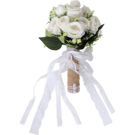 Bouquet de mariée artificiel blanc laiteux, réaliste et élégant, idéal pour les photos de mariage. Fleurs artificielles d'un blanc laiteux, réalistes et modernes. (1/5)