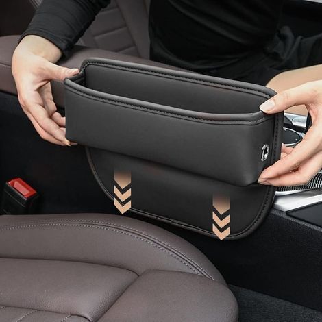 Organisateur Voiture, Stockage d'écart de Siège de Voiture, poche de console de siège avant en cuir PU, pour Téléphones Mobiles Clés Cartes Lunettes Portefeuilles (Noir) (1/4)