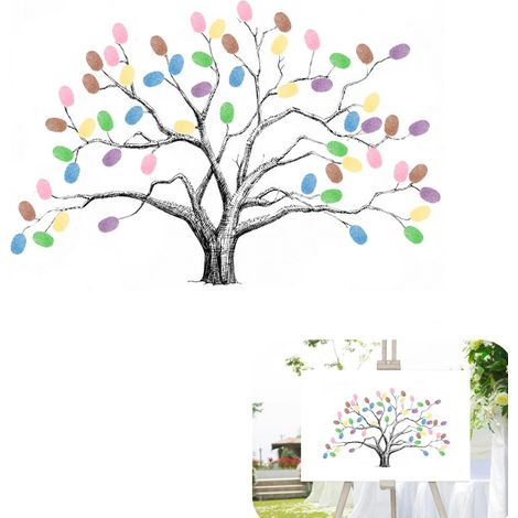 Arbre à Empreintes de Mariage, Toile de Empreintes Digitales Livre d'or en Toile 30 40cm, Signature d'anniversaire (6 Couleurs) (1/5)
