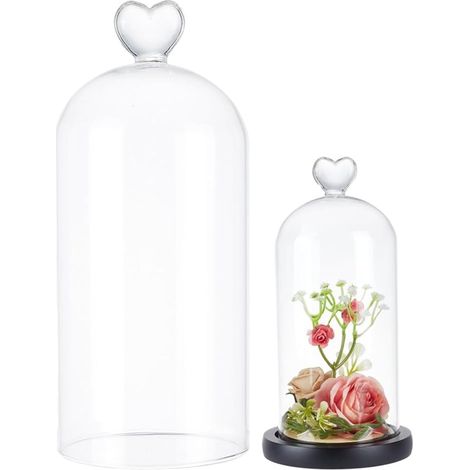 Cloche En Verre Transparent 9x21cm Dôme À Cœur Pour Collections Décoration De Table Plantes Lumières Féeriques Photos Médailles (1/5)