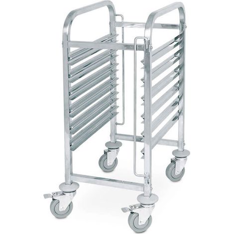 BRB Transportwagen für GN-Behälter, Edelstahl, BxTxH 380 x 550 x 950 mm, 4 Gummilenkrollen mit Feststellbremse (1/2)