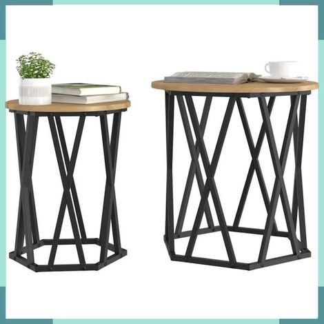 868266 Table basse 2 pcs Chêne artisanal Bois d'ingénierie et acier (1/5)