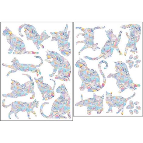 1 lot d'autocollants pour fenêtre - Protection contre les oiseaux et attrape-soleil - Autocollants anti-collision arc-en-ciel - Motif chat (1/5)