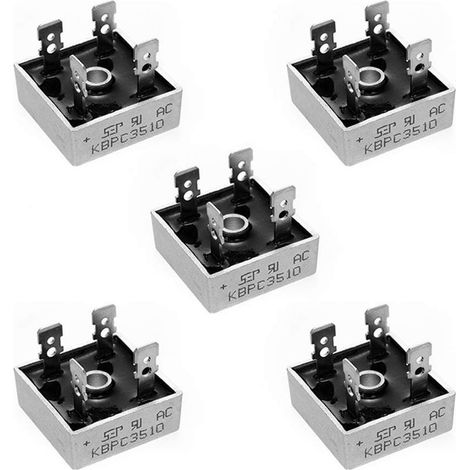 Lot de 5 diodes redresseurs de pont KBPC3510, 35 A 1000 V monophasé, diodes électroniques en silicone à onde complète 35 A 1000 V, 4 broches (1/5)