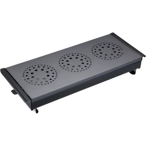 Placa calefactora de mesa triple profesional con portavelas, acero inoxidable, color negro.