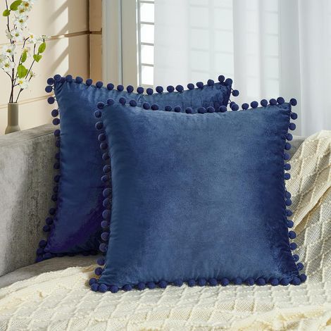 Lot de Housse Coussin Decoration Salon Noel Moderne pour Canape et Fauteuil Bureau Carré en Doux( Marine ) 2 45x45,Bleu Velours Foncé (1/5)