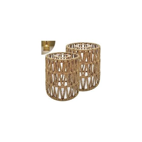 Abat-jour Plafond 2 Pièces Abat Jour Rotin Corde Tissée à la Main Style Boho Décoration de la Maison pour E27 Applique Suspendue Lampadaires Suspension Lustre