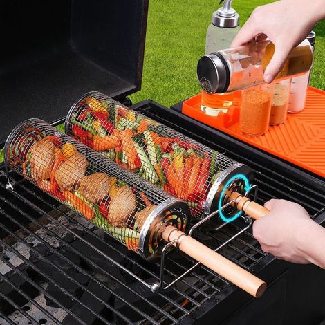 Gril rotatif d'extérieur en acier inoxydable, rôtissoire de camping et barbecue au charbon de bois — (1/5)