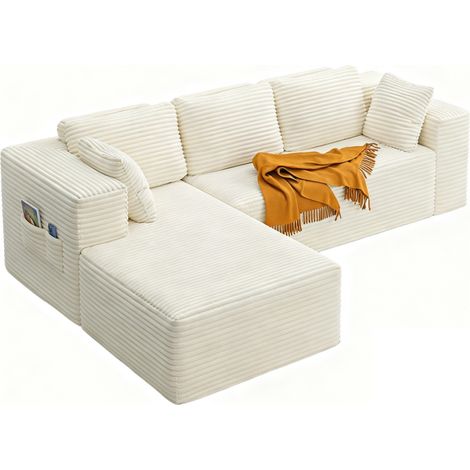 Divano letto angolare a L Bealife Modulare con Cuscini in Velluto a Coste non Necessita di Installazion Adatto a Soggiorni Studi e Angoli Lettura Beige
