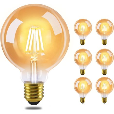 GBLY 6er pack LED Glühbirne E27 Vintage Lampe - G95 Warmweiss Filament Leuchtmittel 2700K 4W Edison Retro Glühlampe Warmweiß Birne Glas Antike Energiesparlampe für Haus Hotel Café Bar