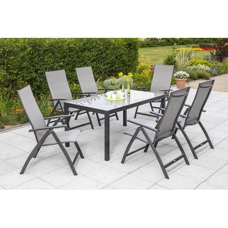 Vicenza Set 7tlg 6 Sessel Tisch 150x90cm Alu/Textil