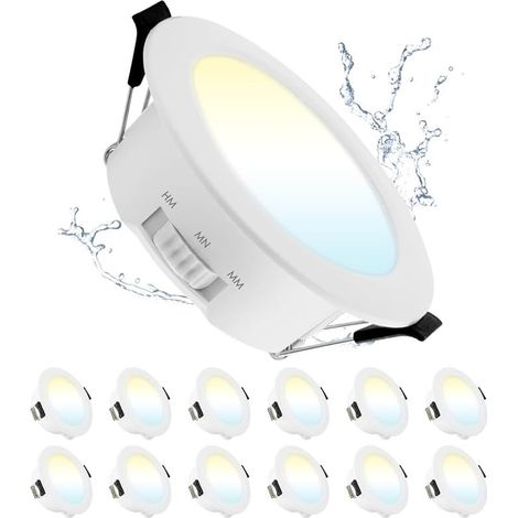 Lot de 12 Spot LED Encastrable 7W, Spot LED Extérieur, 3000K/4000K/6000K Réglable, Ø78mm-88mm Trou, spot Salle de Bain IP44 pour Cuisine Salon, Rond (1/5)