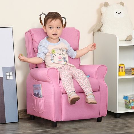 Sillón infantil reclinable con reposapiés rosa OKMYHOME (1/4)