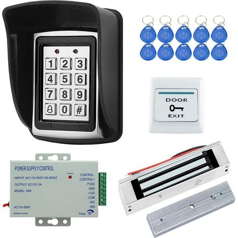 1 Kit Contrôle Accès RFID, Clavier Métal Étanche, Serrure Magnétique 180kg, Alimentation 12V