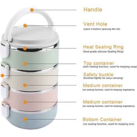 Boîte-repas Bento Inox Portable 4 Couches 2800ml - Récipient Alimentaire Hermétique (1/5)