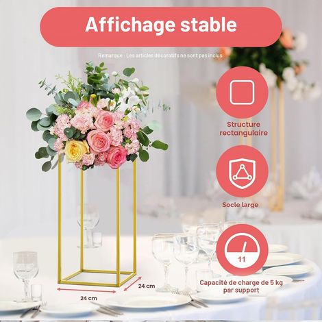 10 Pièces Supports de Fleurs de Mariage -Vase Doré Design Géométrique - Vase à Fleurs Rectangulaires - Support de Fleur Amovible - Présentoir pour Fête Mariage Décoration Maison Fête 24 24 60cm (1/5)