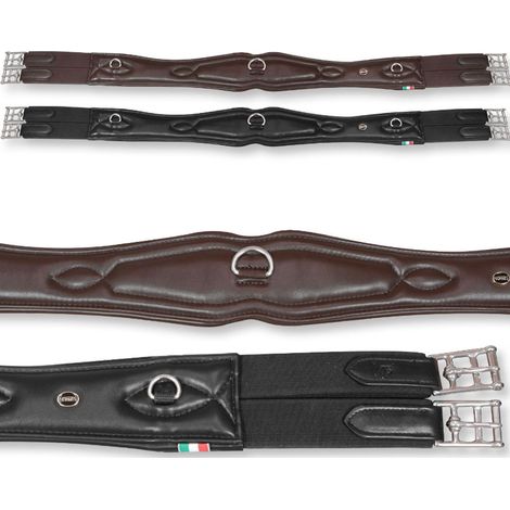 125 cm, MARRONE: Sottopancia inglese EcoLogic Duren in Ecopelle a caramella con gancio centrale, elastici ai lati e fibbie in acciaio (1/5)