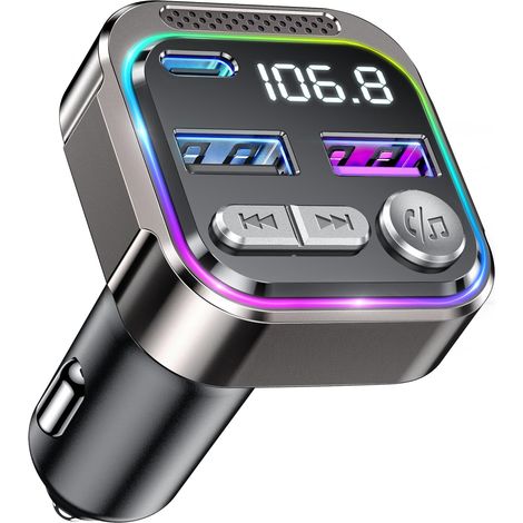 Bluetooth FM Transmitter for Car, Radio Transmitter with Cigarette Lighter Socket, USB C QC PD 36W Adapter, Bluthooh Car Radio for Phone Hands-Free Kit, Car MP3 Music Player