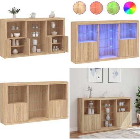 Buffet avec lumières LED chêne sonoma 181,5x37x100 cm - Buffet Moderne - Meuble De Rangement - Luminaire Led - Décoration Intérieure - Éclairage Rgb - Home & Living (1/5)