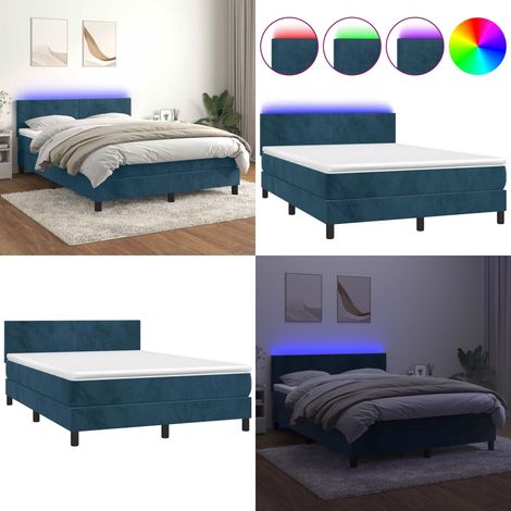 Sommier à lattes de lit avec matelas LED Bleu foncé 140x190 cm - Lit Plateforme - Lit Design - Lit Capitonné - Lit Velours - Lit Avec Led - Home & Living (1/5)